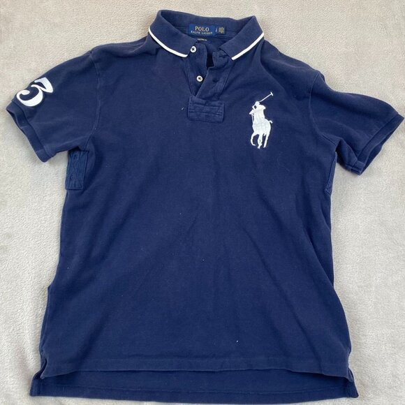Polo Ralph Lauren Mens Polo Shirt Large Short Sleeve Custom Fit Casual Navy - Picture 13 of 14